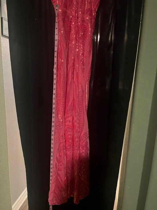Pink/Coral Sequin Embellished Evening Gown - Picture 9 of 9